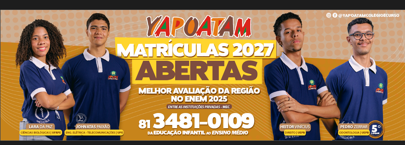 Campanha completa de matrículas Yapoatam Colégio e Curso, com os estudantes e suas identificações